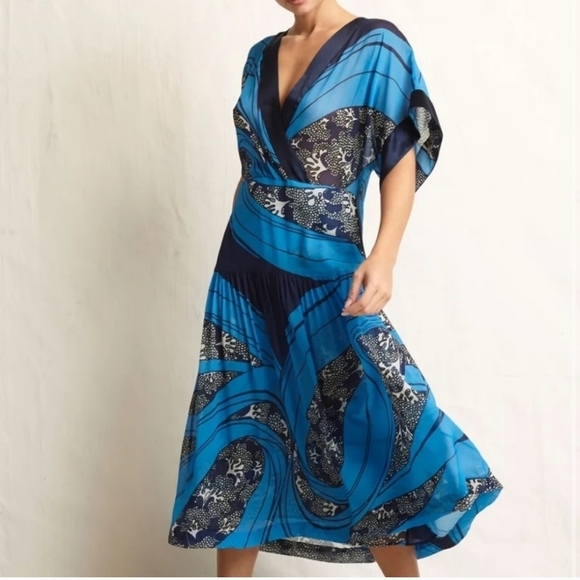 Warm Dresses & Skirts - Warm NY Daize Blue Wacky Wave Midi Dress Size 1, small